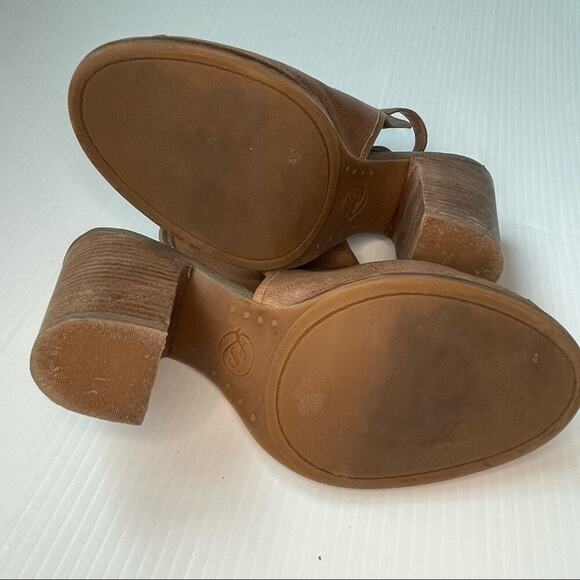 Lucky Brand Lisza peep toe block stacked heel bootie sandal shoes sz 7 tan - Picture 9 of 12